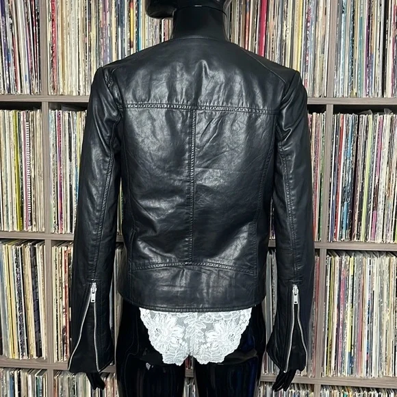 June Black Leather Biker Jacket w/ Silver Hardware Size XS - Picture 2 of 4